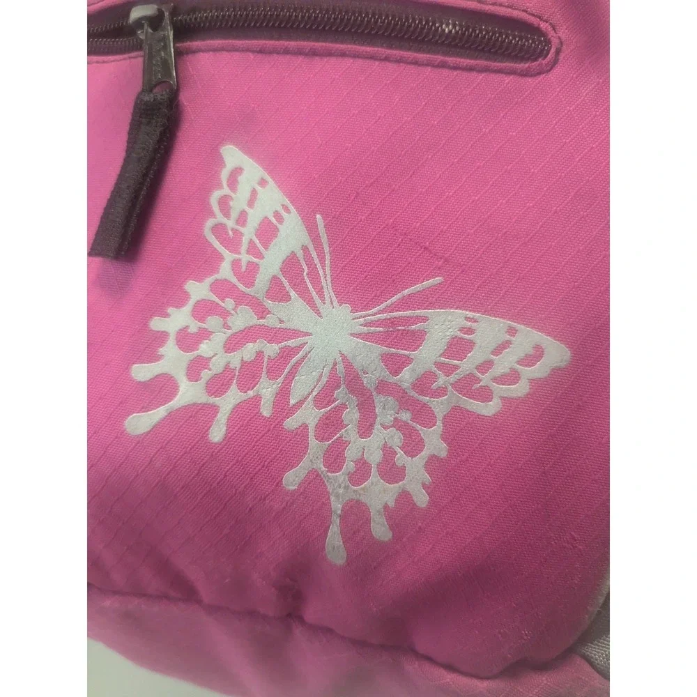 L.L.Bean Pink Butterfly Backpack  Black‎ School Book Bag Travel Daypack Hiking